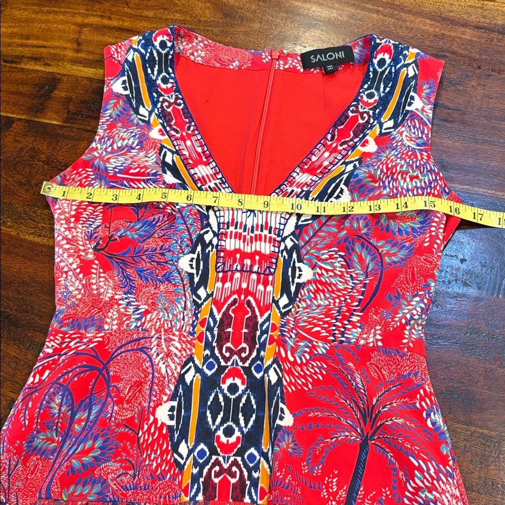 SALONI Silk Crepe Printed V-Neck Sleeveless Mini Dress size 4 - Picture 12 of 15